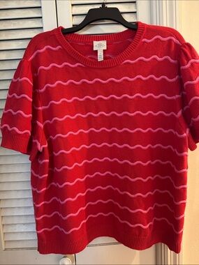 St. John’s bay red and pink short sleeve sweater